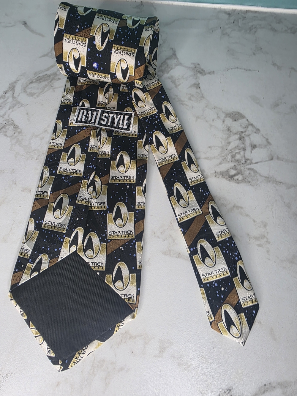 RM Style Star Trek Voyager Black & Gold Patterned Men's Tie 1996